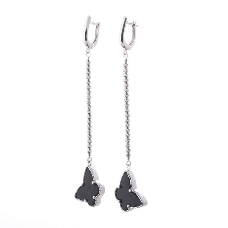 Сережки "Метелики" з оніксом с04331 від ювелірного магазину Онікс - 2