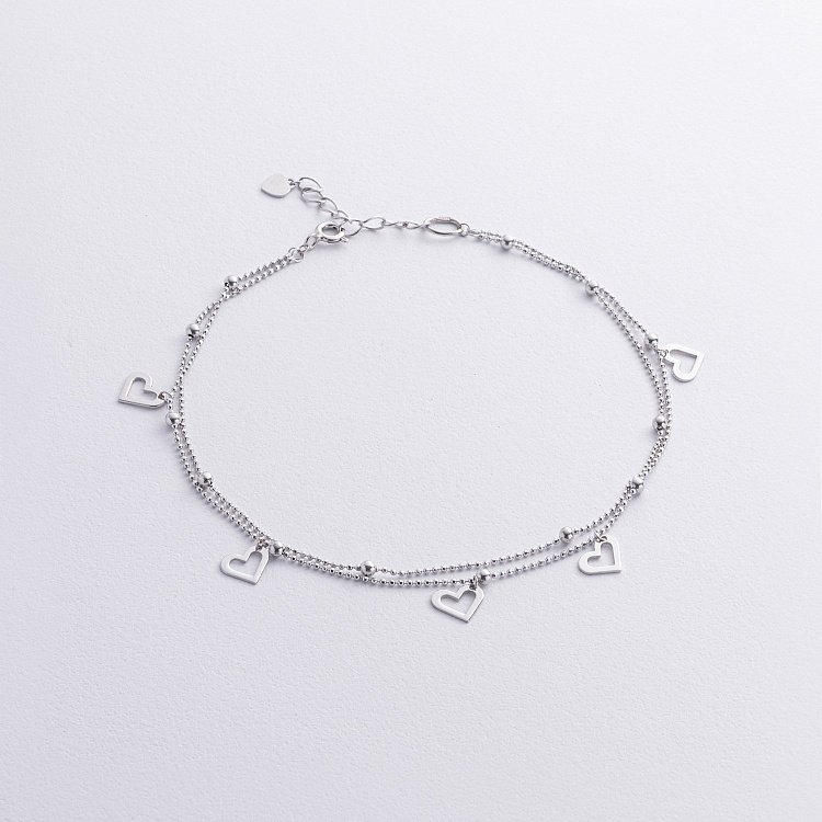 Срібний браслет "Сердечки та кульки" на ногу 905-01602 від ювелірного магазину Онікс