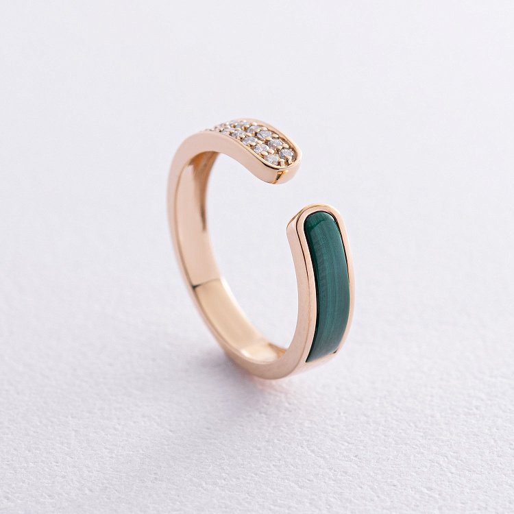 Золота каблучка з діамантами і малахітом кб0500sc від ювелірного магазину Онікс