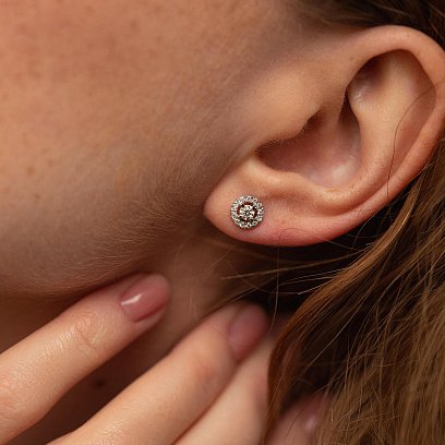 Золоті сережки - пусети "Сердечки" з діамантами сб0049са №4