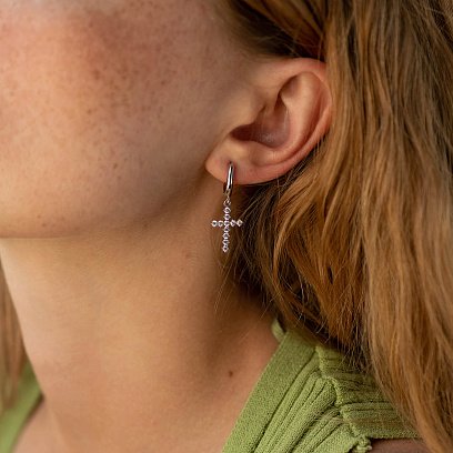 Серьги "Крестики" с фианитами (белое золото) с08568 №4