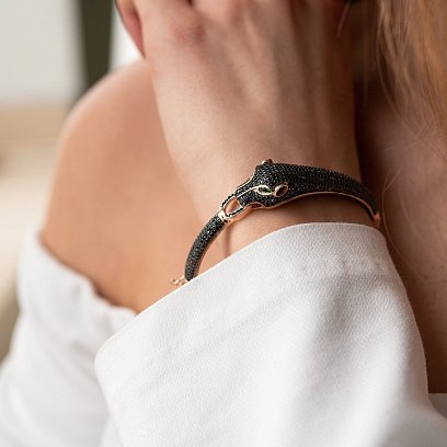 Жесткий золотой браслет "Пантера" с фианитами б03807 №4