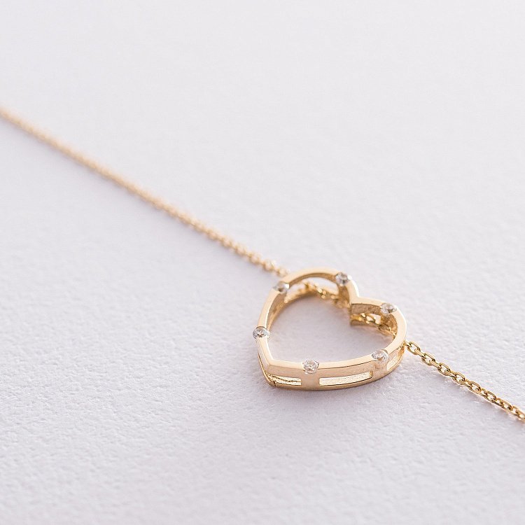 Золотое колье "Сердце" (фианит) кол01604 от ювелирного магазина Оникс - 4