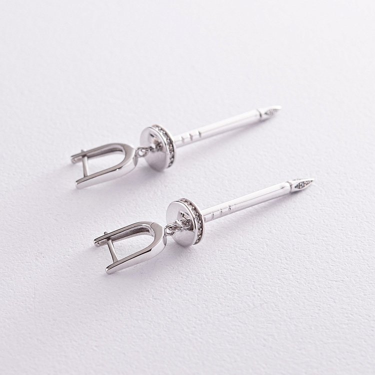 Серьги "Гвоздь" в белом золоте (фианиты) с08164 от ювелирного магазина Оникс - 2