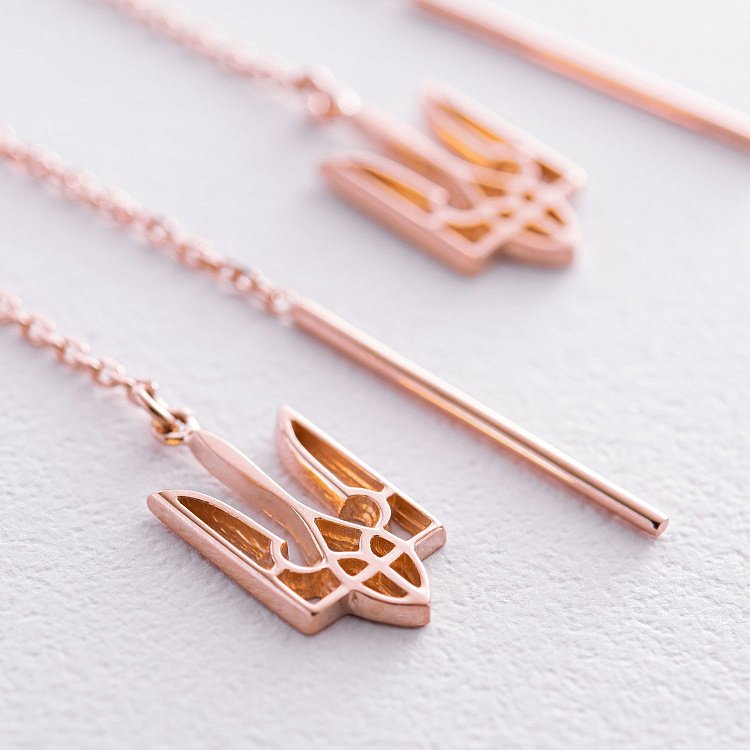 Сережки - протяжки "Герб України - Тризуб" (червоне золото) с07956 від ювелірного магазину Онікс - 2