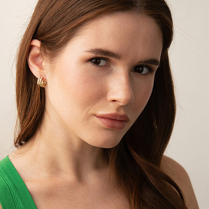 Серьги - кольца "Змеи" в желтом золоте (фианиты) с09378 №2