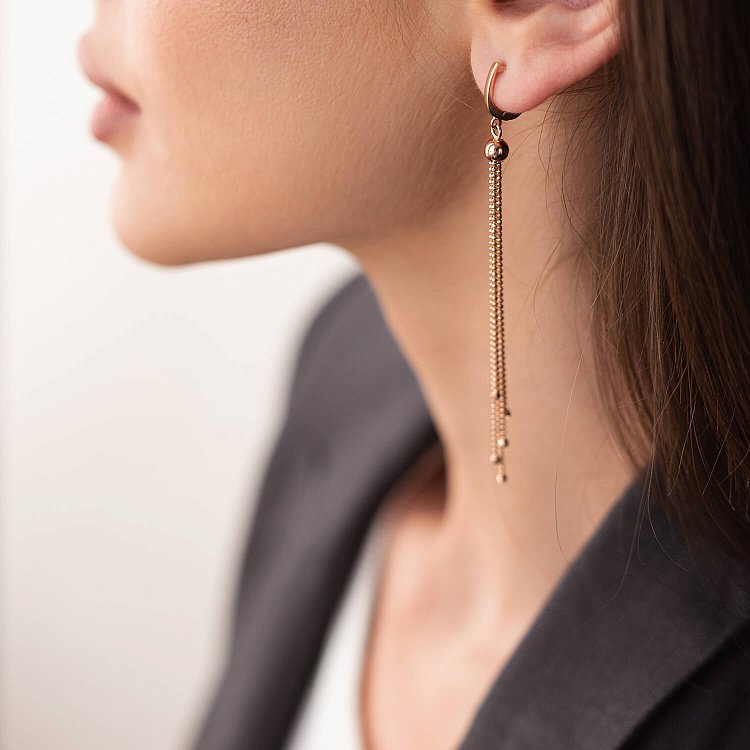 Золоті сережки "Кульки" на ланцюжку с07419 від ювелірного магазину Онікс - 4