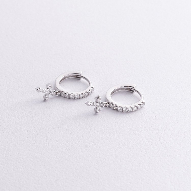 Золоті сережки "Хрестики" з діамантами сб0566sm від ювелірного магазину Онікс - 2