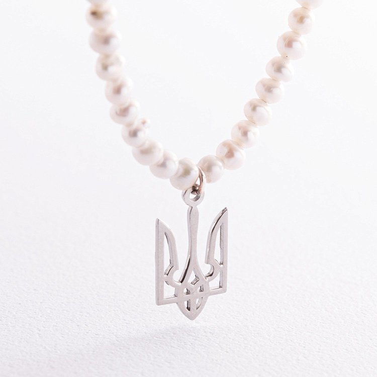 Срібне кольє "Герб України - Тризуб" з перлами 4054 від ювелірного магазину Онікс - 2