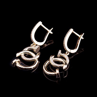 Ексклюзивні золоті сережки з фіанітами с03349 №2