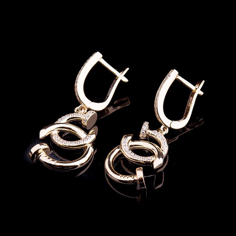 Ексклюзивні золоті сережки з фіанітами с03349 від ювелірного магазину Онікс - 1