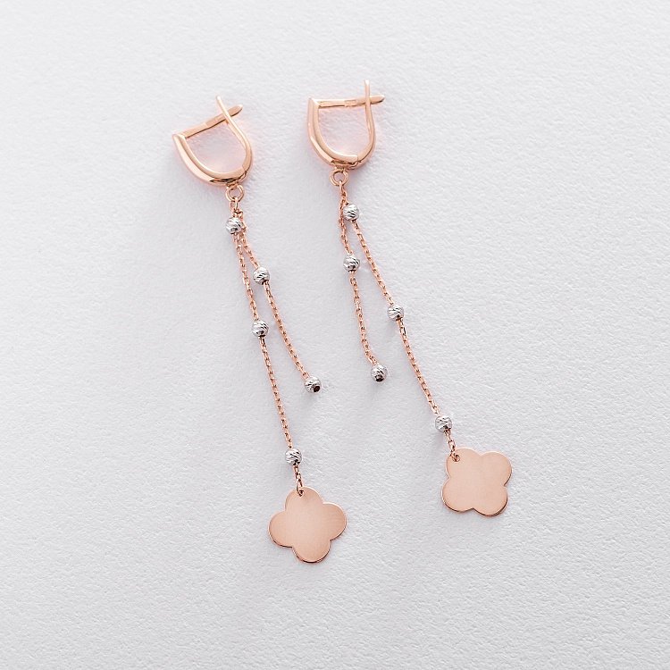 Висячие серьги "Клевер" из красного золота с06352 от ювелирного магазина Оникс