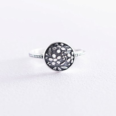 Кольцо "Цветочки" в серебре (чернение) 112548