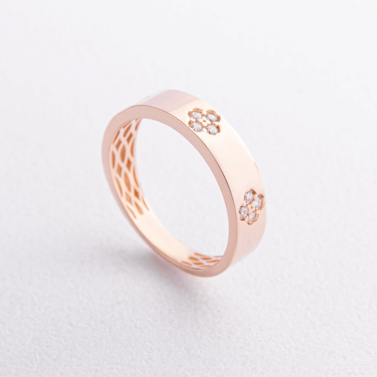 Каблучка "Конюшина" в червоному золоті (фіаніти) к07634 від ювелірного магазину Онікс