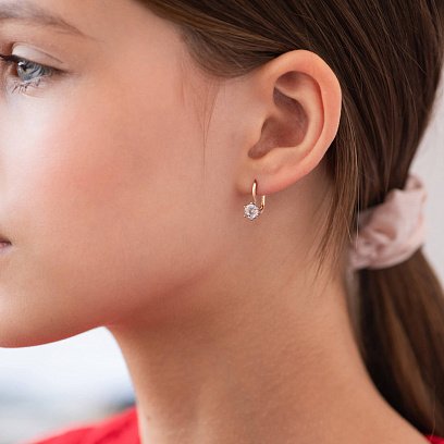 ﻿Золоті дитячі сережки з фіанітами с09249 №4