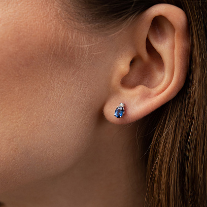 Серьги - пусеты в белом золоте (бриллианты, сапфиры) сб0712sm №2