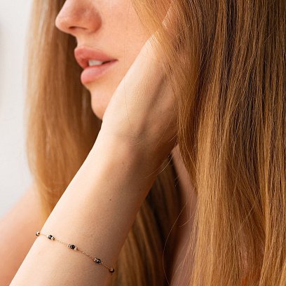 Золотий браслет "Кульки" з чорними фіанітами б05483 №2