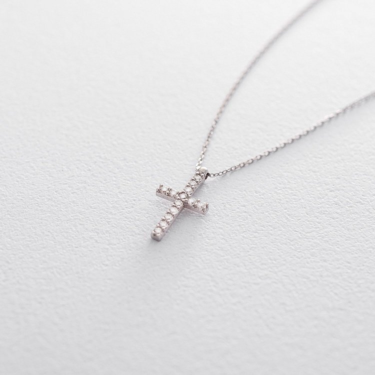 Золотое колье с крестиком (фианит) кол00862 от ювелирного магазина Оникс