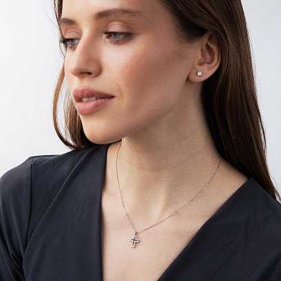 Золотой крестик с белыми и черными бриллиантами пб0397ca №2