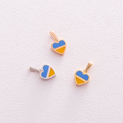 Кулон "З Україною в серці" у білому золоті (блакитна та жовта емаль) п03741 №6