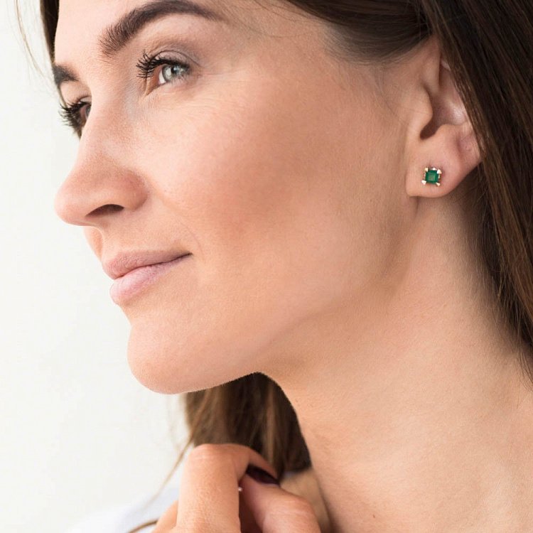 Золотые серьги-гвоздики (агат, фианиты) с482 - 4 Золотые серьги-гвоздики (агат, фианиты) с482 от ювелирного магазина Оникс - 4