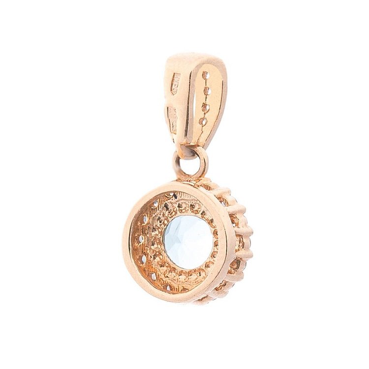 Золотий кулон з блакитним топазом і фіанітами п01336 від ювелірного магазину Онікс - 1