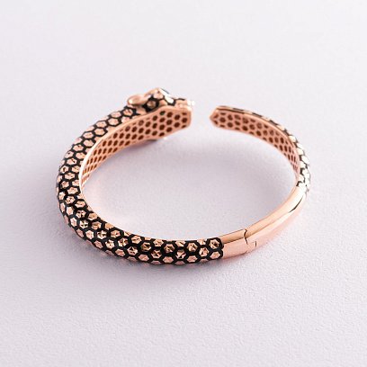 Жорсткий золотий браслет "Пантера" (емаль, фіаніти) б04962 №5