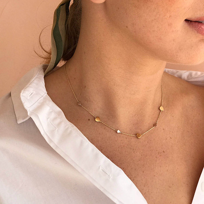 Золоте кольє з сердечками кол01404