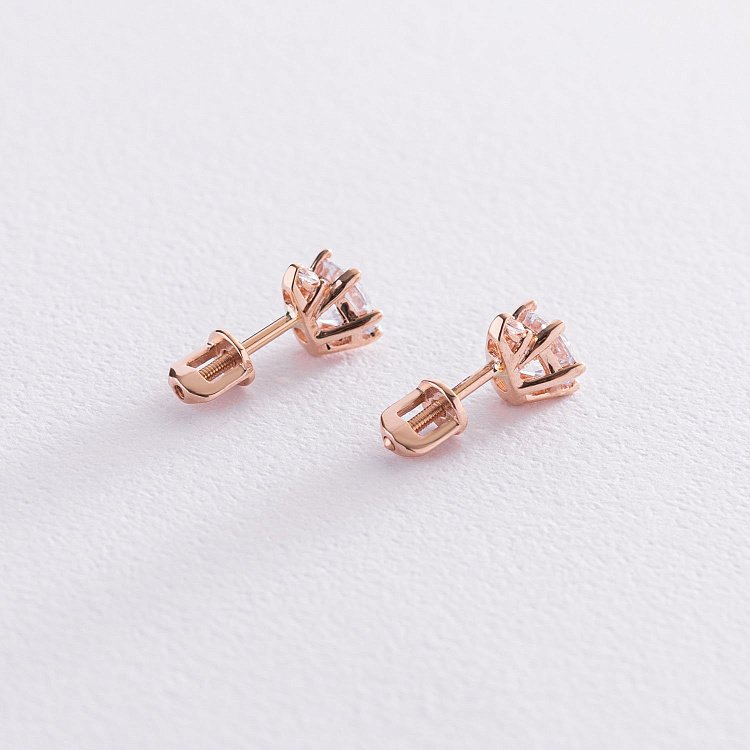 Золотые серьги - пусеты с фианитами с04082 от ювелирного магазина Оникс - 3