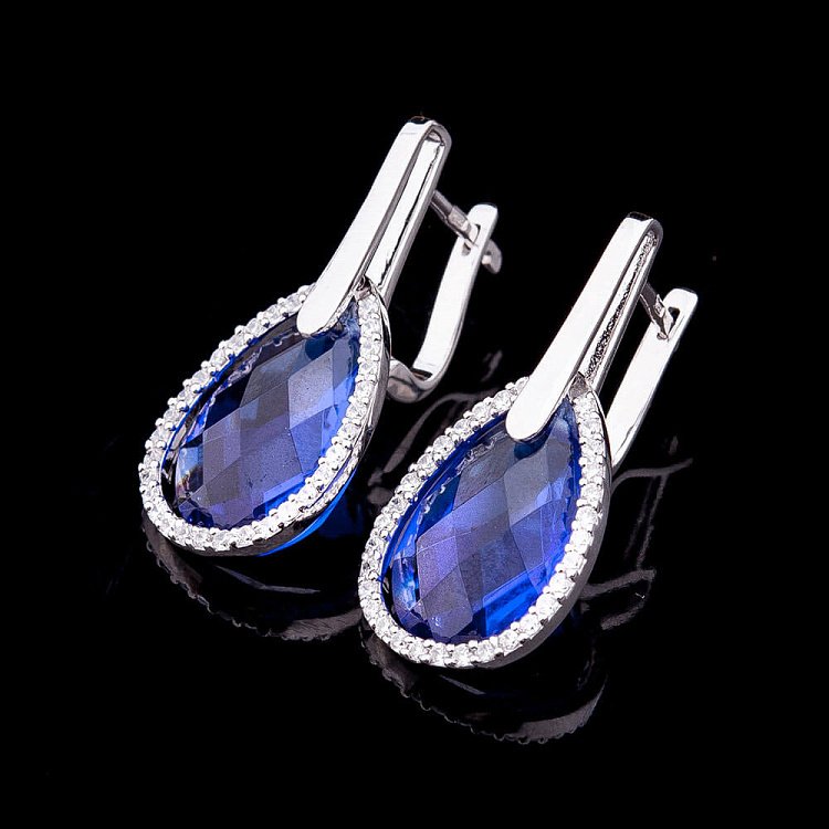 Сережки з синіми фіанітами с18 від ювелірного магазину Онікс - 1
