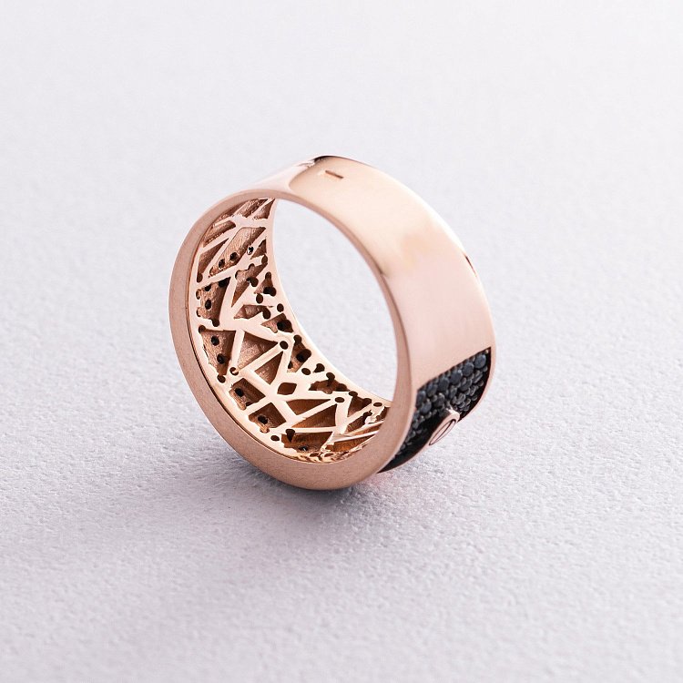 Золотое кольцо "Love" (черные фианиты) к05922 от ювелирного магазина Оникс - 3