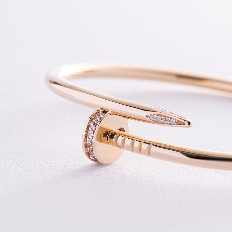 Жесткий браслет "Гвоздь" с фианитами (желтое золото) б04653 от ювелирного магазина Оникс - 4