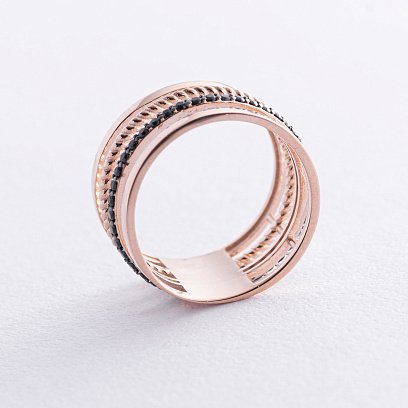 Золота каблучка з чорними фіанітами к06970 №4