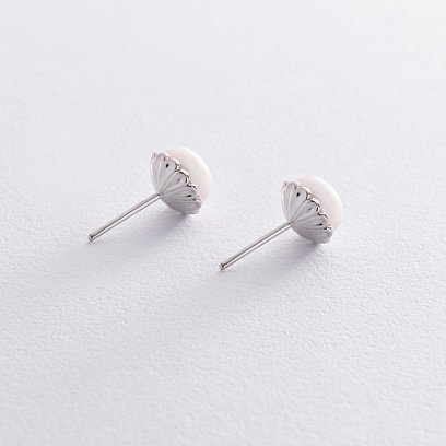 Сережки - пусети з перлами (срібло) 121024 №3