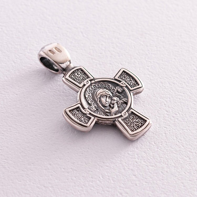 Серебряный крест с чернением "Спас. Касперовская икона Божией Матери" 13373 от ювелирного магазина Оникс - 4