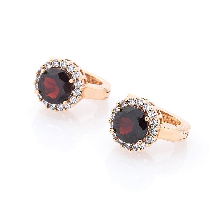 Золотые серьги с пиропом (гранатом) и фианитами с01684п от ювелирного магазина Оникс