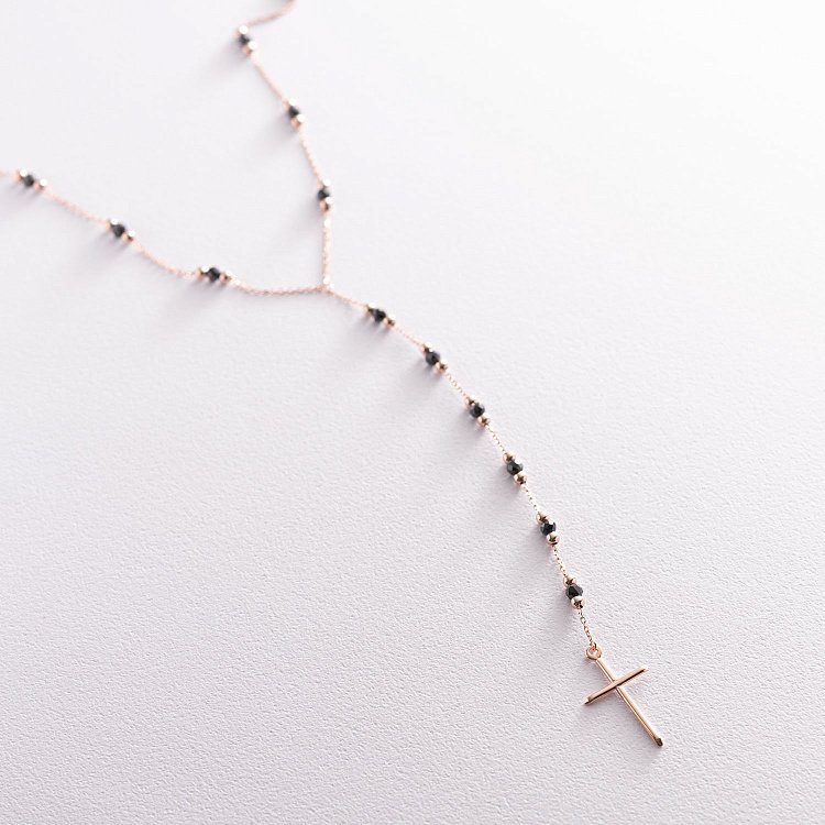 Золотое колье с крестиком (фианит) кол01483 от ювелирного магазина Оникс