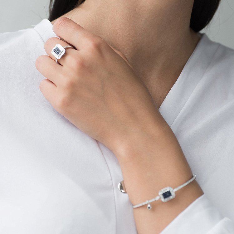 Жорсткий золотий браслет з діамантами і сапфірами бб0022di від ювелірного магазину Онікс - 3