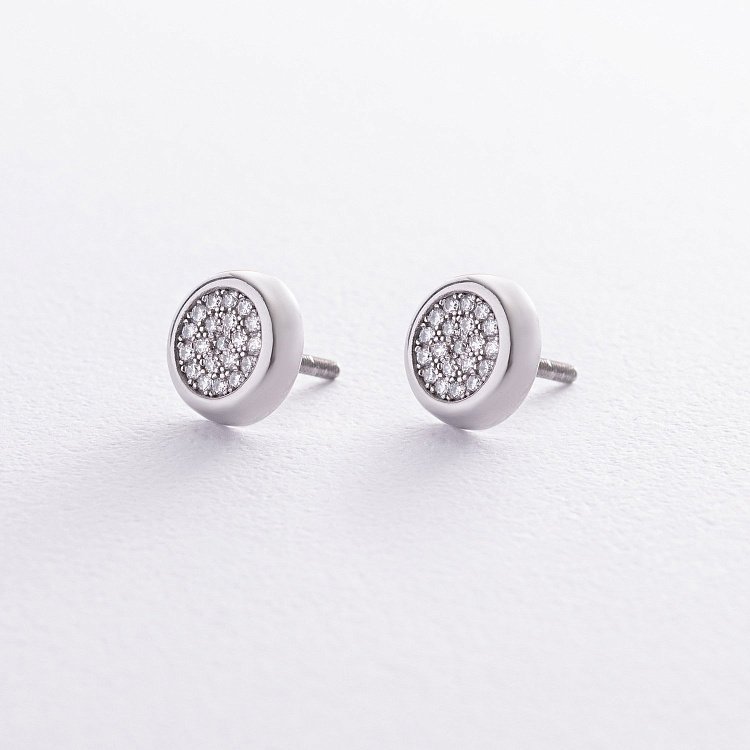 Серебряные серьги - пусеты с фианитами 1001 от ювелирного магазина Оникс - 2