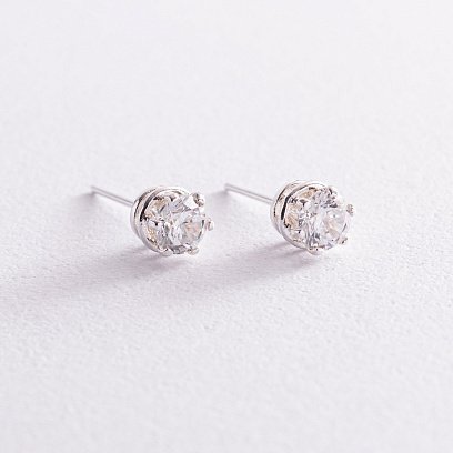 Срібні сережки - пусети (фіаніт) 12611 №4