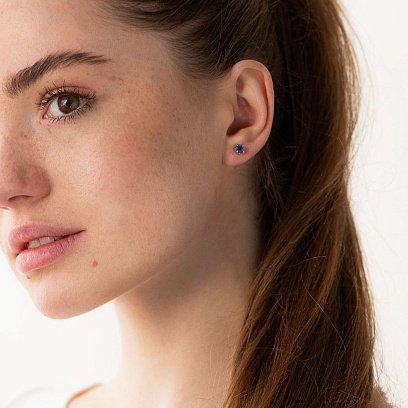 Сережки - пусети з сапфірами в білому золоті с06807 №2