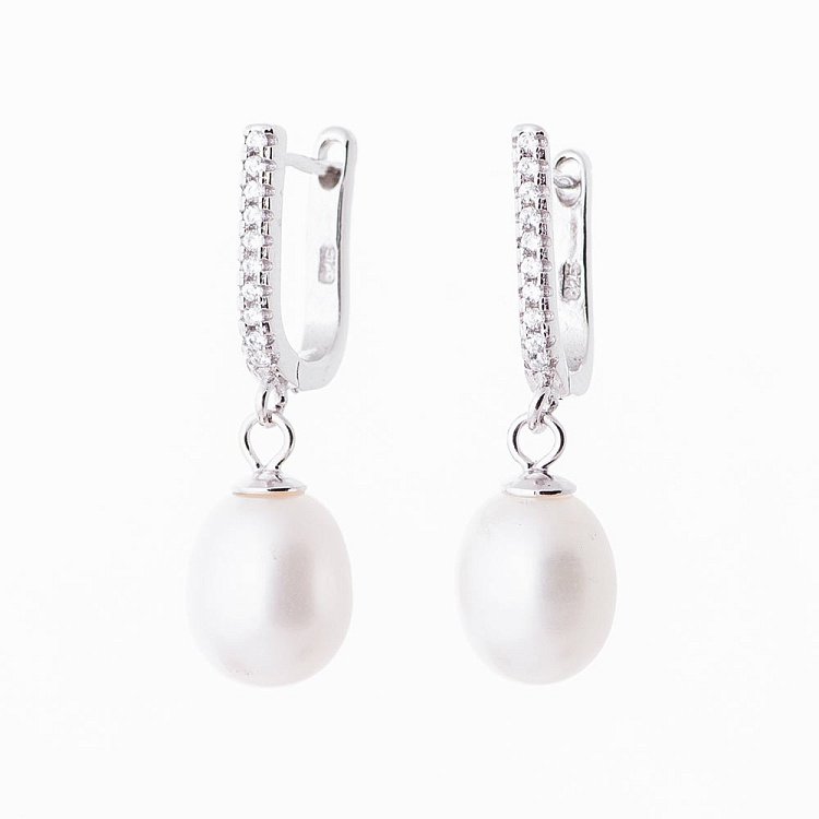 Серебряные серьги с пресноводным культивированым жемчугом 122020 от ювелирного магазина Оникс - 2