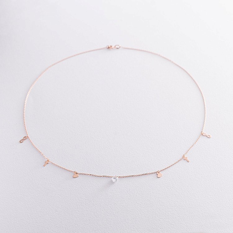 Кольє "Вір надійся кохай" з фіанітом в червоному золоті кол01831 від ювелірного магазину Онікс