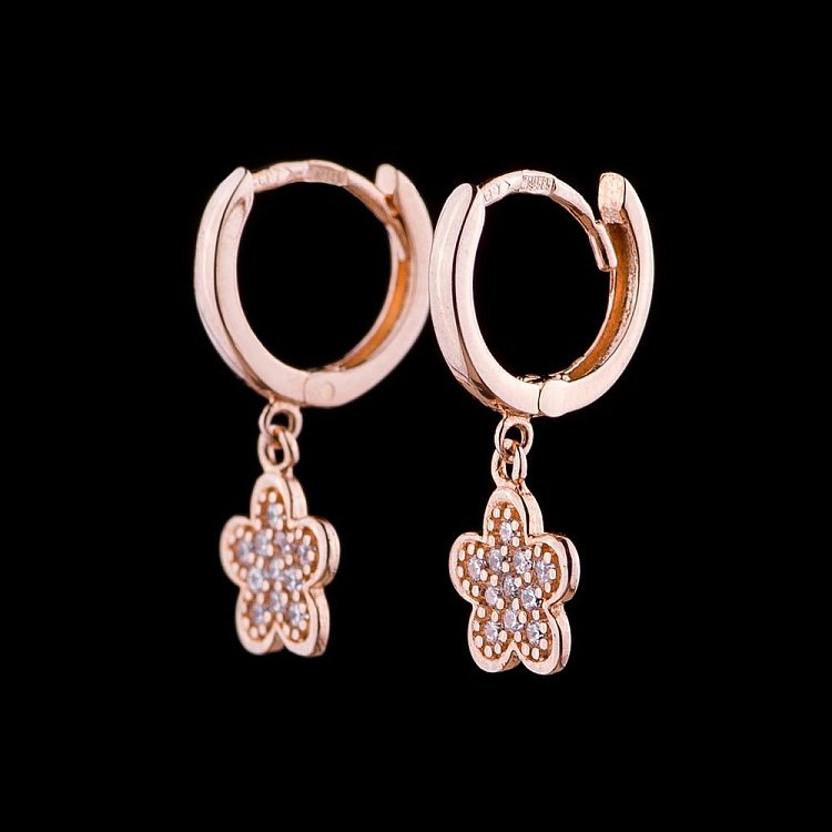 Детские золотые серьги "Цветочки" с фианитами с04849 от ювелирного магазина Оникс - 1