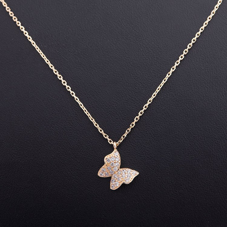 Золотое колье "Бабочка" с фианитами кол00746 от ювелирного магазина Оникс - 1