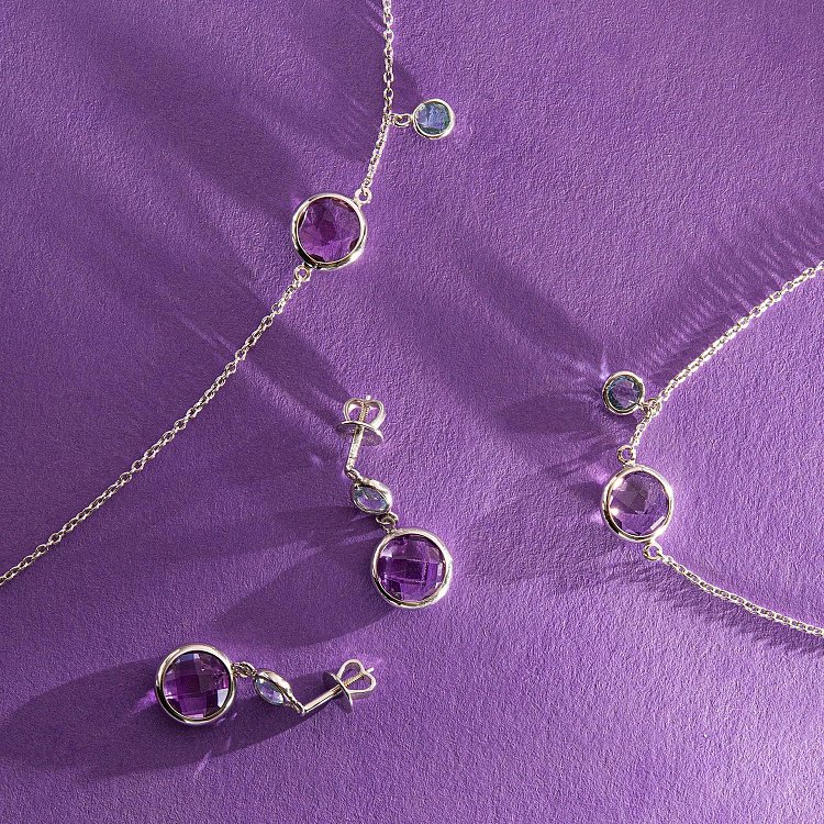 Золоті сережки - пусети (аметист, топаз) с07335 від ювелірного магазину Онікс - 2