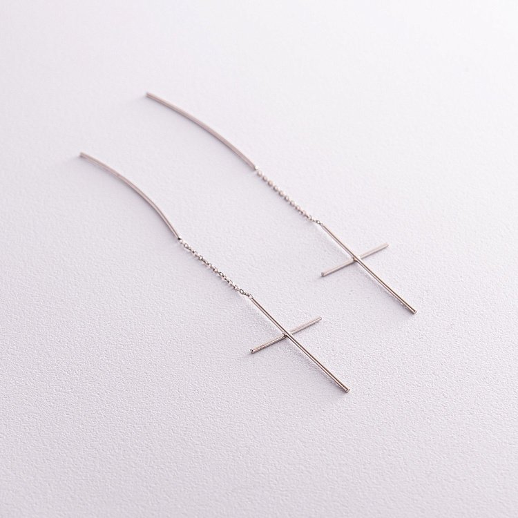 Серебряные серьги - протяжки "Крестики" 122837 от ювелирного магазина Оникс - 3