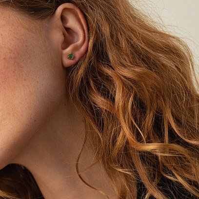 Золоті сережки - пусети з смарагдами сб0113gl №2