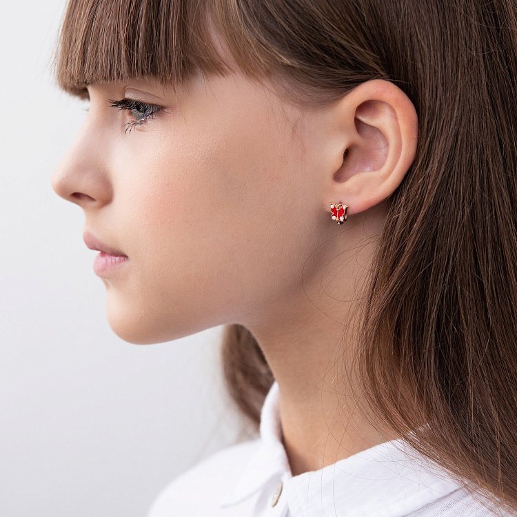 Детские золотые серьги "Бабочки" (эмаль) с03413 от ювелирного магазина Оникс - 1