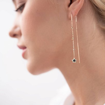 Золотые серьги - протяжки "Звездочки" (эмаль) с07350 №4